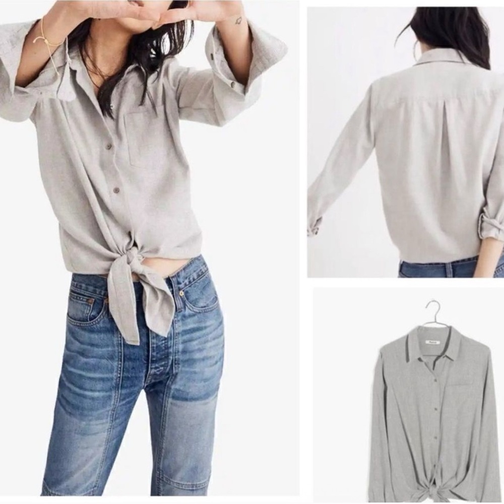 Madewell gray tie front top